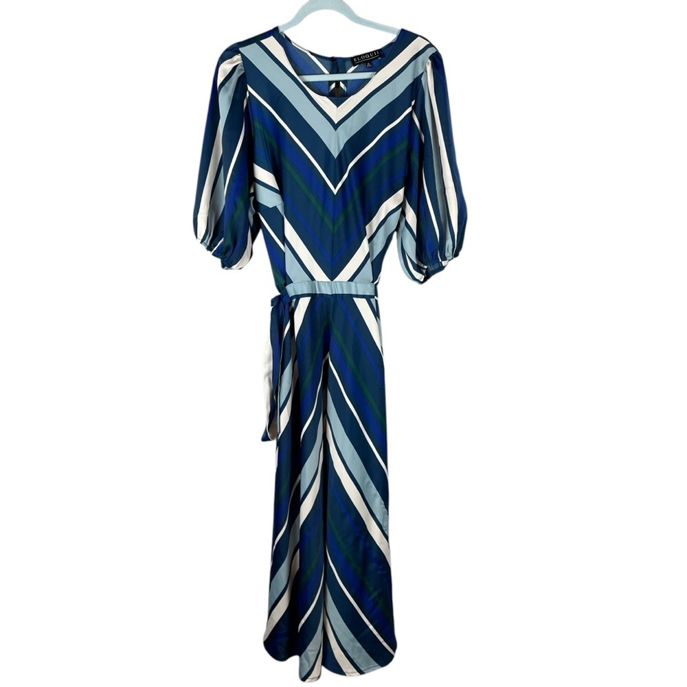 Eloquii Blue and White Striped Midi Dress